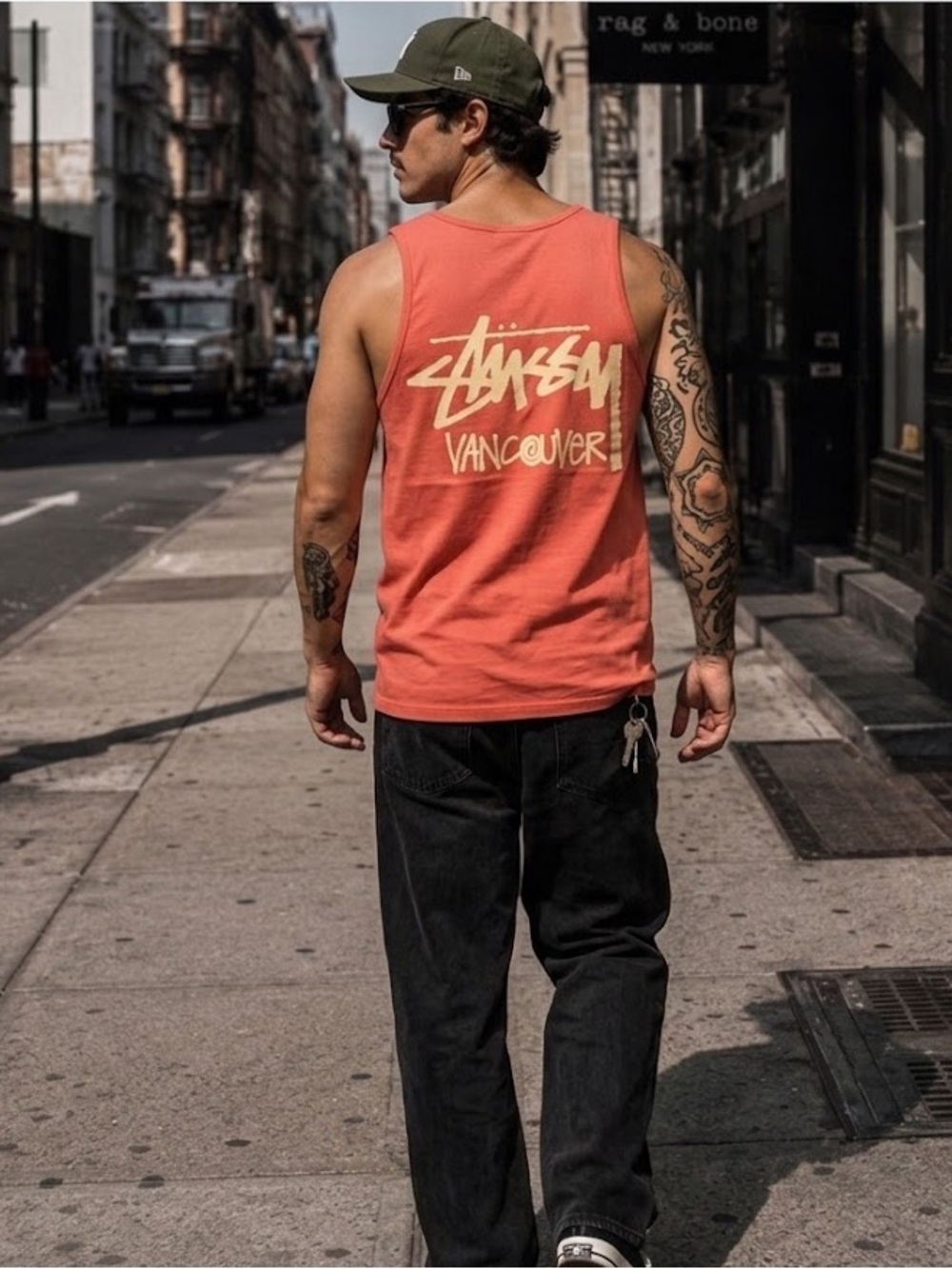 🆕 STUSSY Tank Top Shirt Stüssy VANCOUVER Chapter Muscle Tee in Guava 🇨🇦
